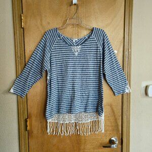 Erin London Blouse L Blue White